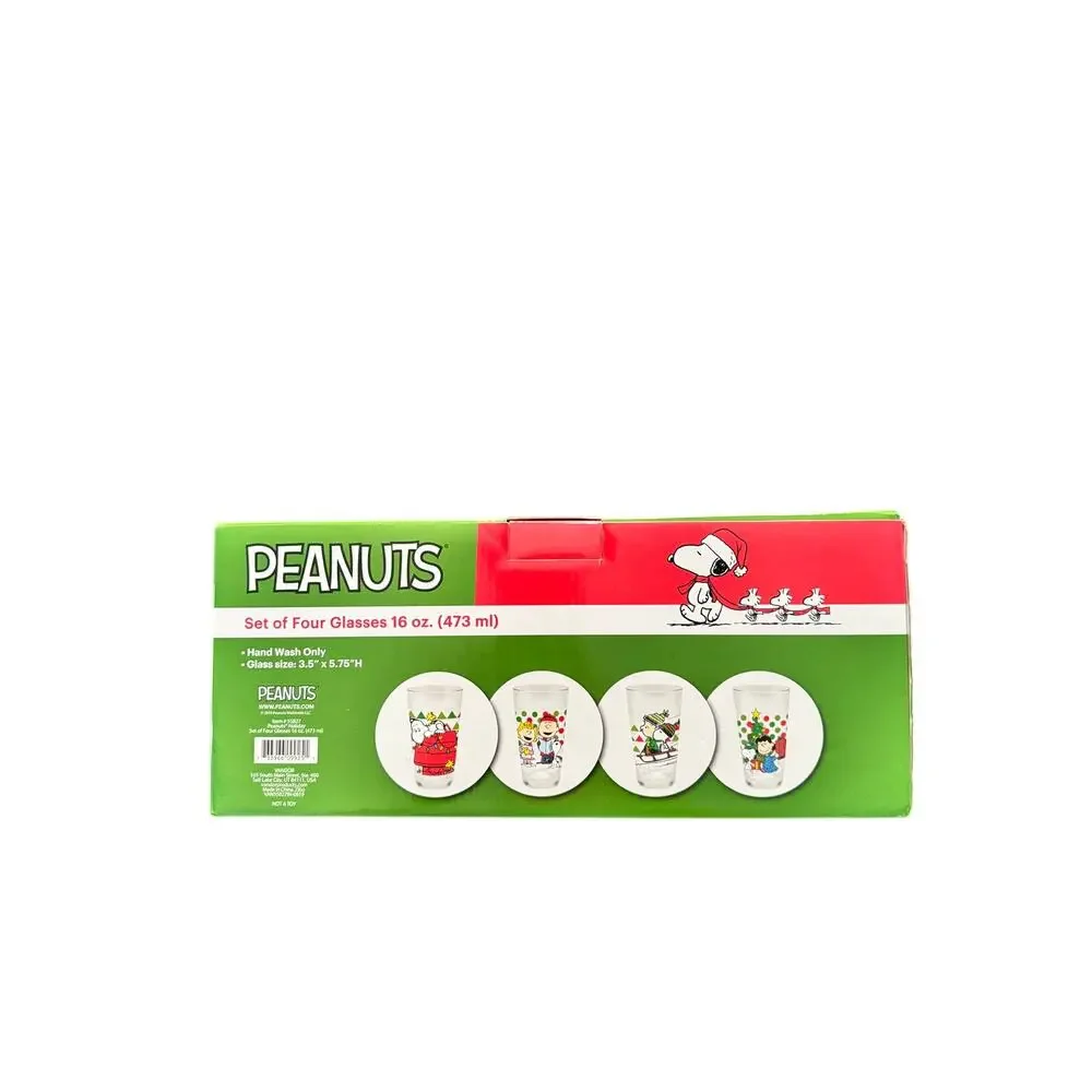 Peanuts Christmas Glassware Set of 4 Snoopy Charlie Brown 16oz Holiday Tumblers